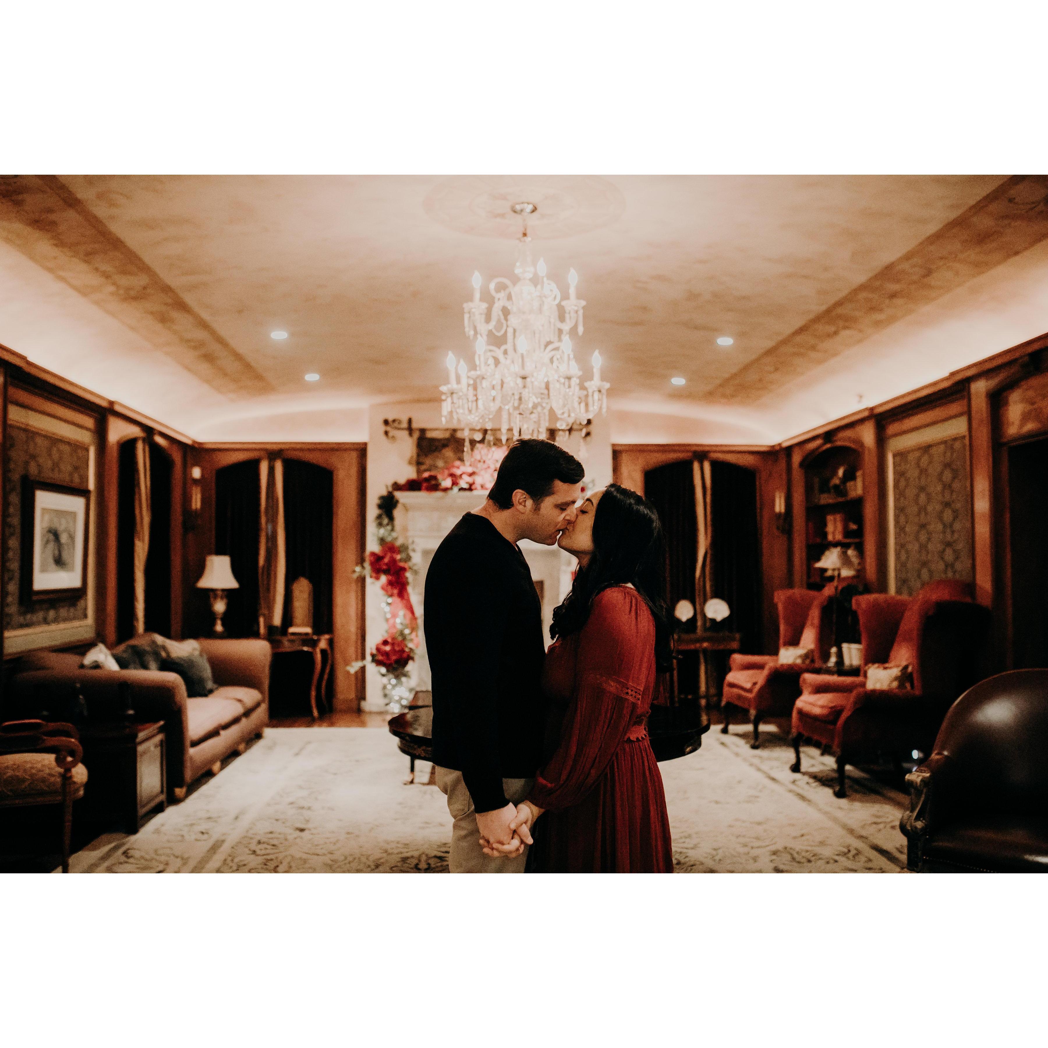 In the formal sitting room of the Wrigley mansion.