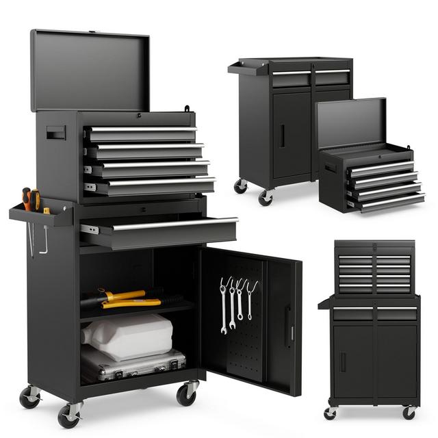 Costway 5-Drawer Rolling Tool Chest Cabinet Metal Tool Storage Box Lockable with Wheels Black