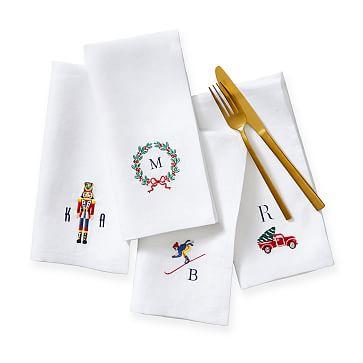 Embroidered Dinner Napkins, Set of 4