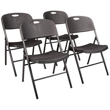 AmazonBasics Folding Plastic Chair, 350-Pound Capacity, Black, Set of 4