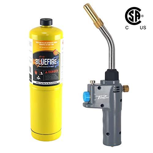 BLUEFIRE BTS-8088 Auto ON/OFF Trigger Start Heavy Duty Gas Welding Torch Head, Adjustable Swirl Flame, Hand Hold Portable, Fuel by MAPP/MAP Pro/Propane, CSA Certified (Torch Kit with MAPP Cylinder)
