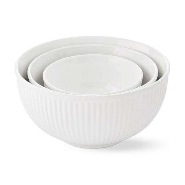 White Ribbed Ceramic Mixing Bowls, Set of 3