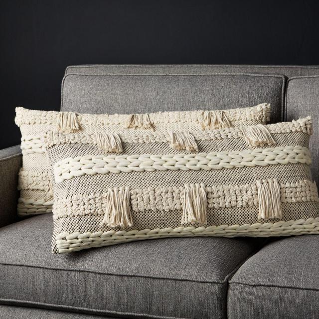 Maribel Fringe Lumbar Pillows 28"x12", Set of 2