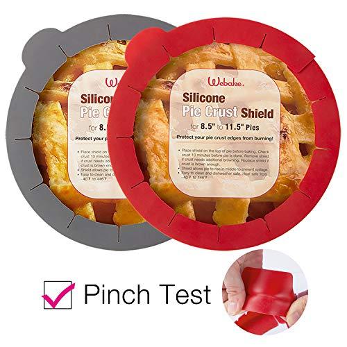 Webake Pie Crust Protector Shield Adjustable Pie Crust Shield Fits 11.5-9 Inch Pie Pan, European Food Grade Silicone Pinch Test Passed, for Baking Halloween Party Pie Tart, Pack of 2, Red and Grey