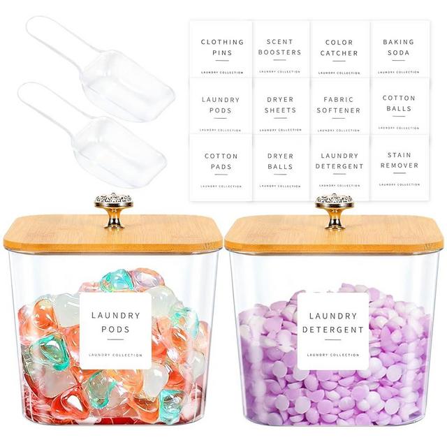 POLRAI 2 Pack Laundry Room Organization Storage Containers 2 Half Gallon Laundry Pod Containers Laundry Detergent Dispenser with Lids and Labels for Laundry Room Organizing