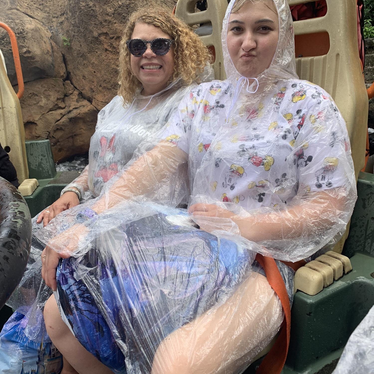 Me and water rides don’t get along, but Amber always makes sure I have a poncho!