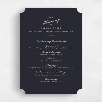 Black Ticket Wedding Program - Finnian