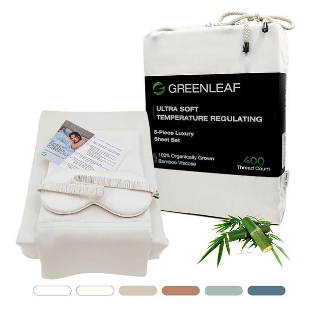 GREENLEAF 100% Organic Viscose Derived from Bamboo Sheets | Queen Size 5pcs Set | Ultra Soft & Cooling, 18" Deep Pocket, Double Stitching, Perfect for Hot Sleepers | Queen Size Bed Sheets | Ivory