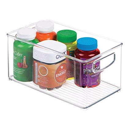 mDesign Deep Plastic Storage Bin with Handles for Organizing Hand Soaps, Body Wash, Shampoos, Lotion, Conditioners, Hand Towels, Hair Accessories, Body Spray, Mouthwash - 10" Long - Clear