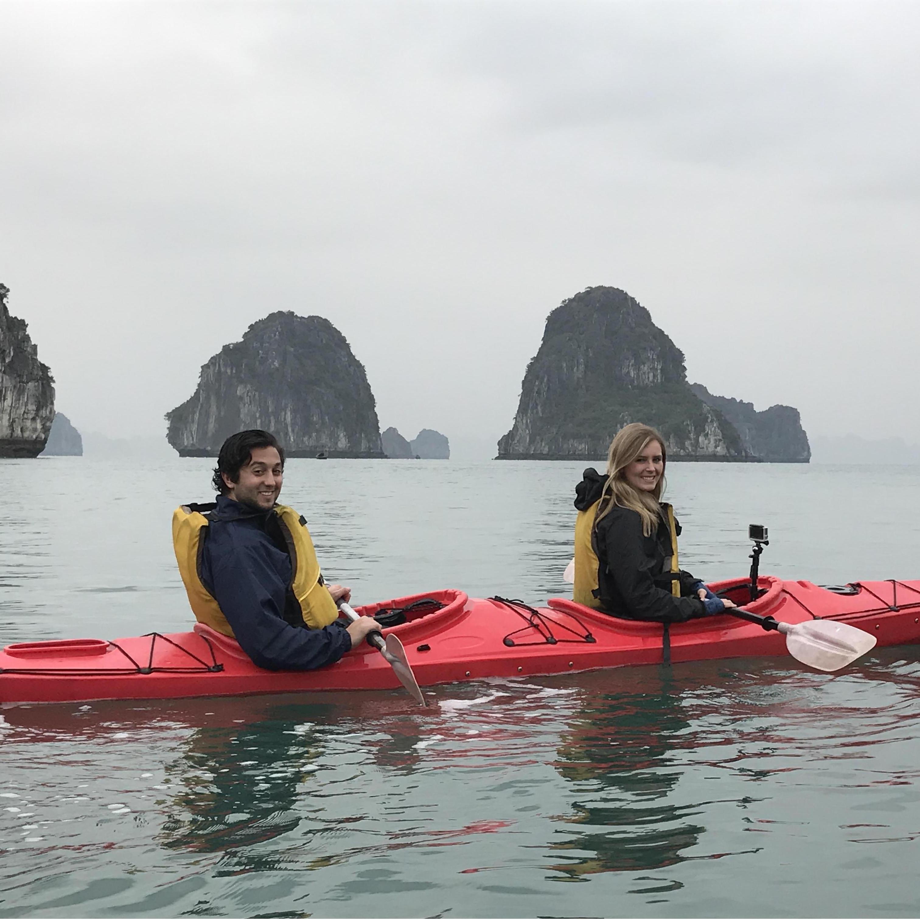 Kayaking through Ha Long Bay, Vietnam