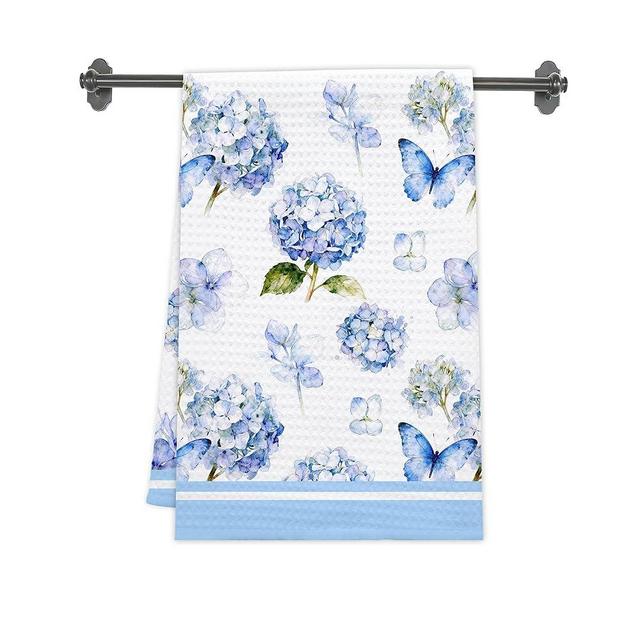 Blue Hydrangea Kitchen Towels, Blue Butterfly Dish Towels, Summer Flowers Absorbent Hand Towel For Bathroom, Spring Holiday Decorative Dish Tea Towel for Kitchen Home Gifts Decor Supplies -A11