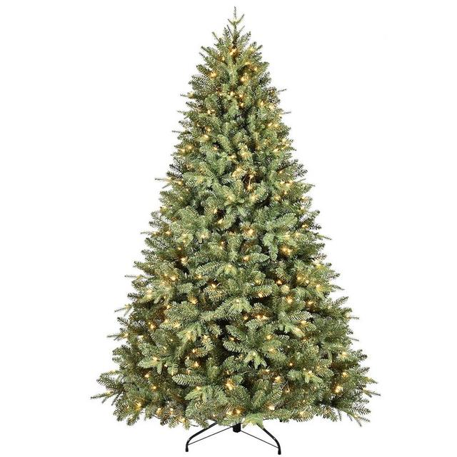Treepool 6FT Pre-Lit Artificial Christmas Tree with 1458 PE&PVC Mixed Branch Tips, 400 Warm White Lights, Hinged Premium Spruce Fake Xmas Trees, Green, Foldable Base
