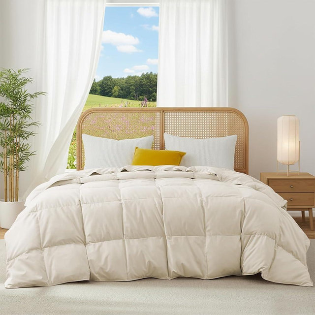 Joysoul Goose Feathers Fiber Comforter - Lightweight Ultra Soft Fabric Cover Breathable White Down Feather Fill, King Size Duvet Insert (104" X 88")