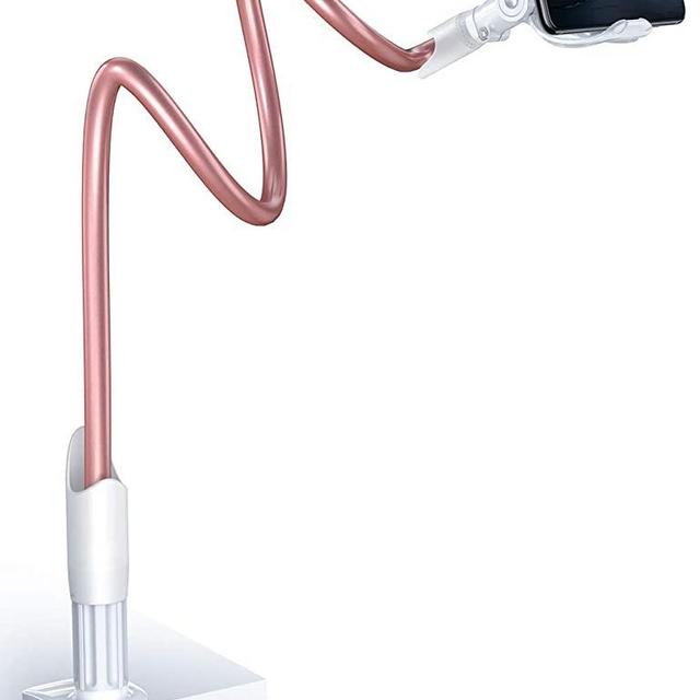 Gooseneck Bed Phone Holder Mount - Lamicall Flexible Long Arm Clip Clamp for Desk, Bendy Lazy Arm Bracket, Overhead Mount Stand Compatible with Phone 12 Mini 11 Pro Xs Max XR X 8 7 6 Plus - Rose Gold