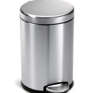 simplehuman 4.5 Liter / 1.2 Gallon Round Bathroom Step Trash Can, Brushed Stainless Steel