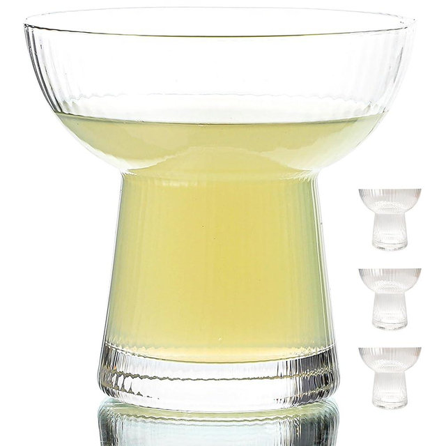 Lysenn Stemless Margarita Glasses Set of 4 - Elegant Vertical Stripes Cocktail Glasses – Premium Hand Blown Glassware for Martini and Mixed Drinks – 10 oz