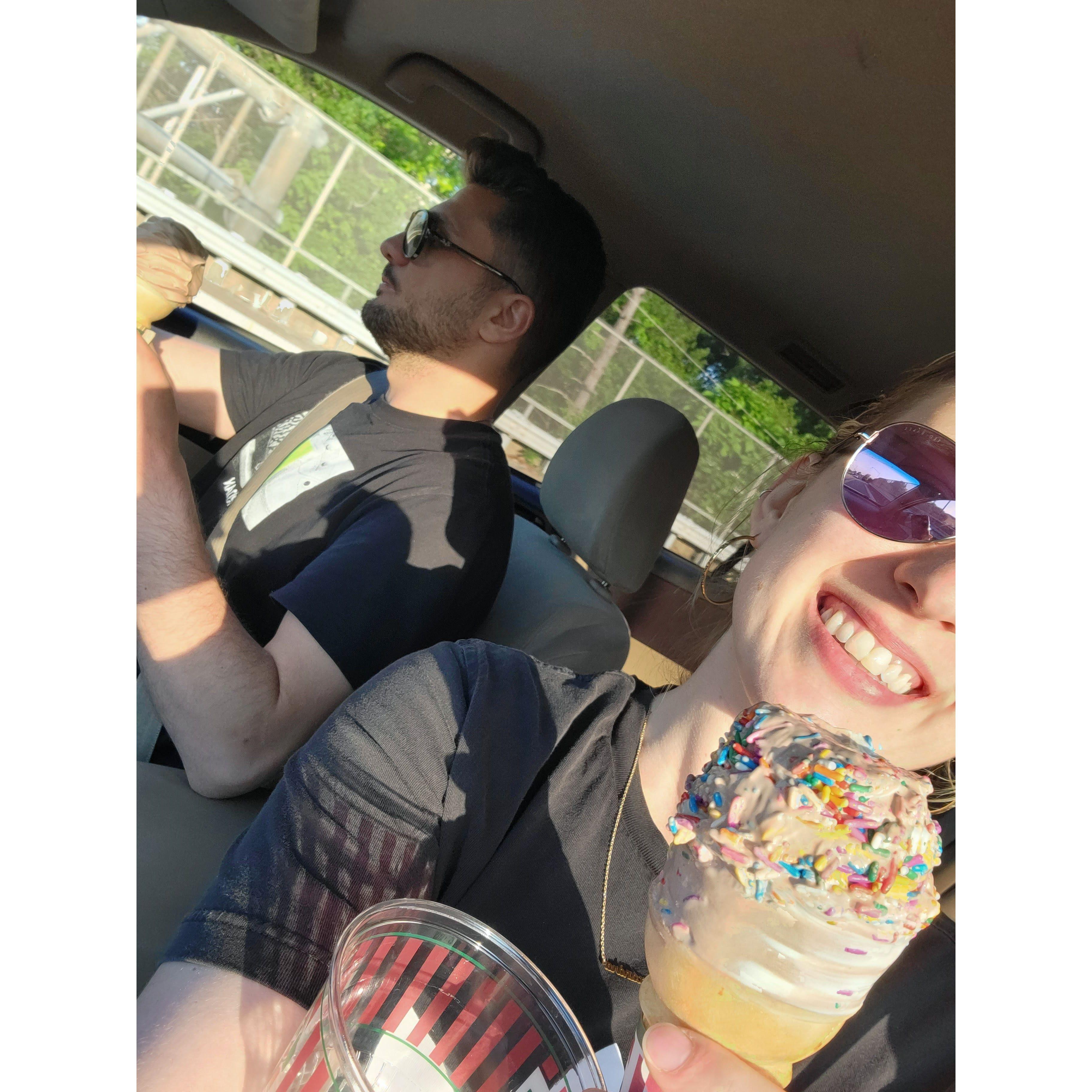 He's learned to offer me ice cream often