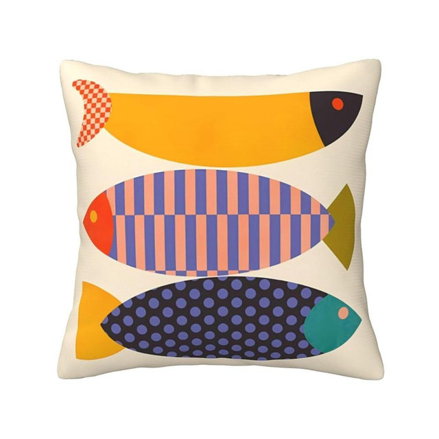 Busiwala mid Century Abstract Fishes Throw Pillow Velvet Pillowcase Home Set Comfortable Square Bed Decoration Outdoor Sofa Living Room Office Cushion Cover 18 "x18 Inch