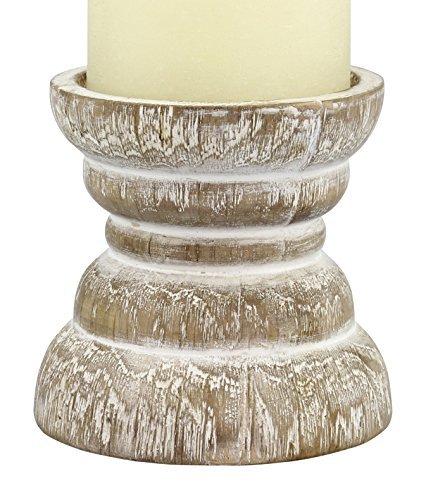 Stonebriar Antique White Wooden Pillar Candle Holder, Vintage Seaside Pillar Stand for Dining Table Centerpiece, Coffee Table, Mantel, Or Any Table Top, Small