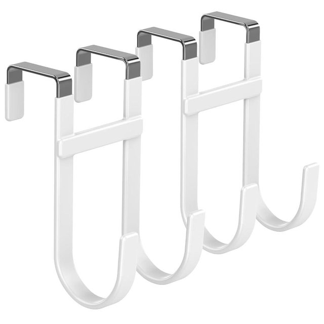 FYY Over The Door Hooks - 2 Pack Heavy Duty Dual-Hook Organizer Hanger with Non-Slip Rubber for Towels, Clothes, Hats & Bags Use in Bathroom, Bedroom, Kitchen - Fits Interior Doors Up to 1 3/8" White