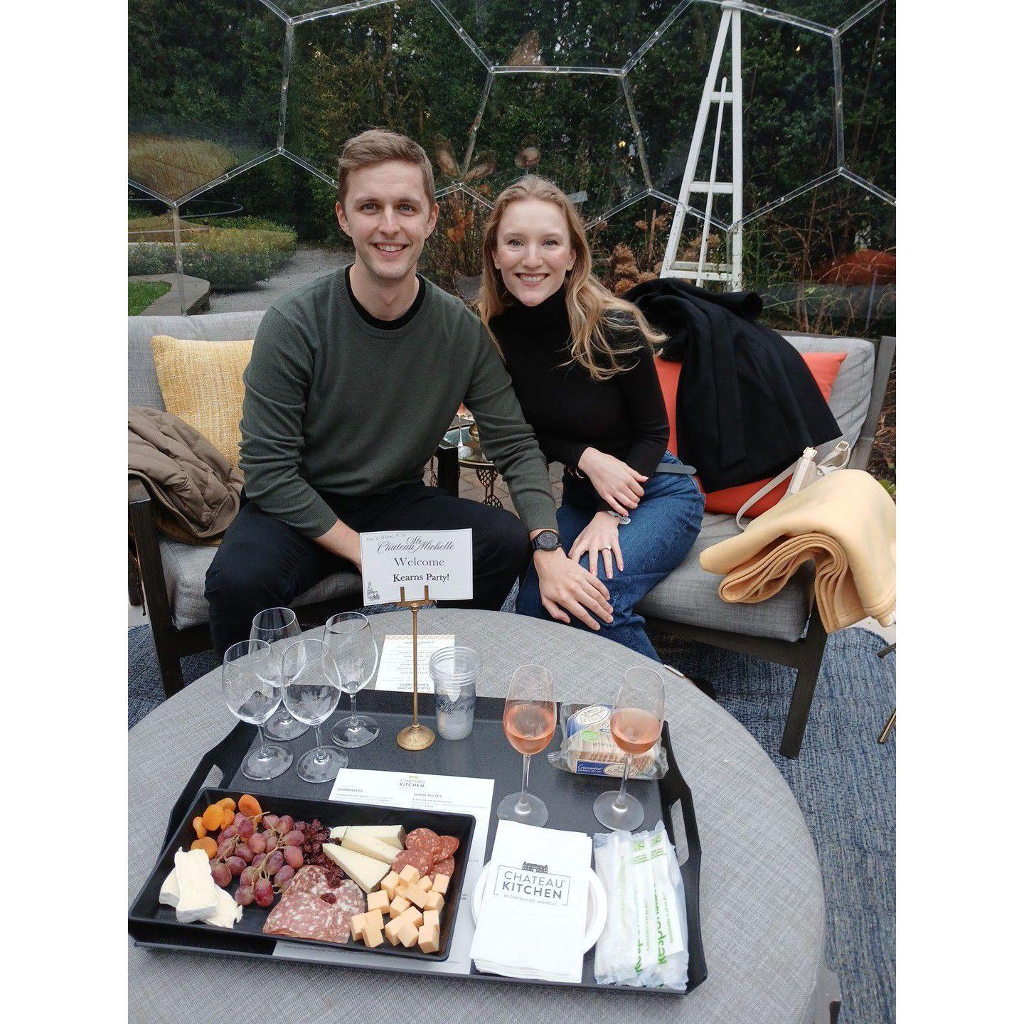 Celebrating our engagement with a wine tasting at Chateau Ste. Michelle!