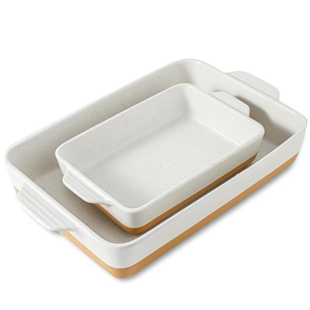 Howise Ceramic Baking Casserole Dish with Handles, Large 9x13 inch Pan and Middle Baking Pan - Porcelain Serving Bakeware Set (Farmhouse White)