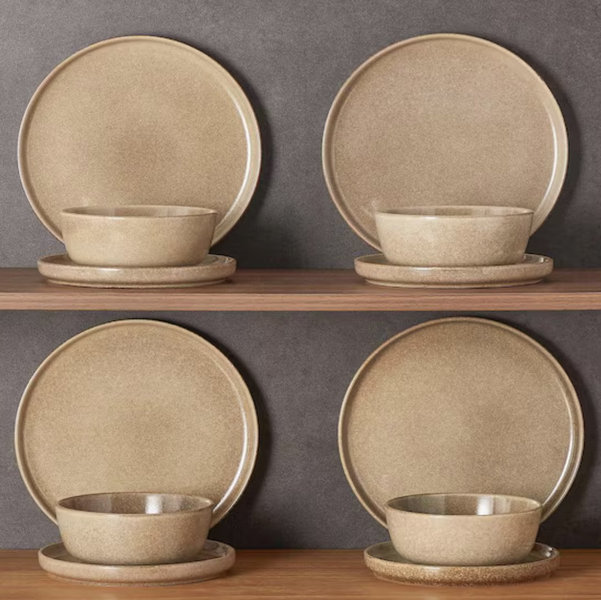 vancasso 12-Piece Tan Caramel Porcelain Dinnerware Set Service for 4-Dishware Set Bowls and Plates Dinner Set for Kitchen Dining VC-ANYA-CR-12