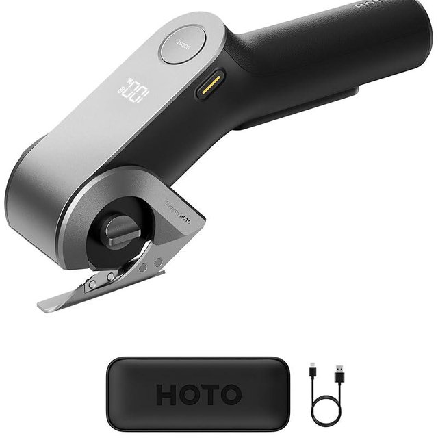 HOTO EdgeFlow Electric Cardboard Cutter, Titanium Blade & LED Display, Dual Mode Rechargeable Cordless Electric Scissors, Tool-Free Blade Swap & Self-Sharpening, for Cardboard, Fabric, Carpet, Leather