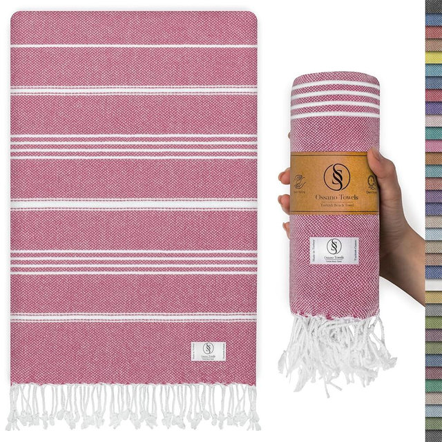 Ossano Turkish Beach Towel Soft & Drying Oversized (39" x 71") - Quick Dry, Versatile and Functional as Picnic, Travel and Beach Blanket, Yoga, Gym, Pool and Cruise Towels - Pink