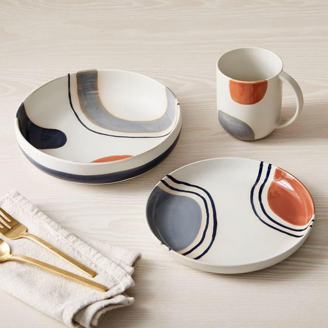 Sway Mug & Low Bowl & Salad Plate, Multi, Painted, Set of 12