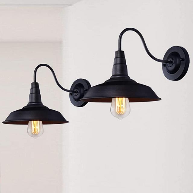 2 Pack Black Gooseneck Wall Sconce Modern Industrial Barn Light Fixtures for Farmhouse Porch Bathroom Office Wall Lighting