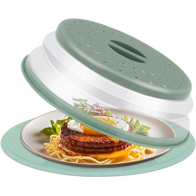 2 in 1 Silicone Microwave Splatter Cover Food, Microwave Mat Place Holders for Multi-use, Silicone Trivet, Pot Holders, Drying, Baking, Utensils Rest for Kitchen Counter Mat, Grey