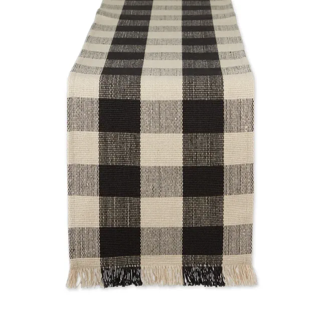 Design Imports Black Check Fringe Table Runner - 13 X 108