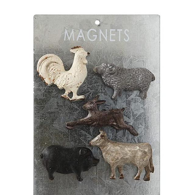 Creative Co-op Pewter Card (Set of 5 Styles) Animal Magnets, Multicolored, 5 Count