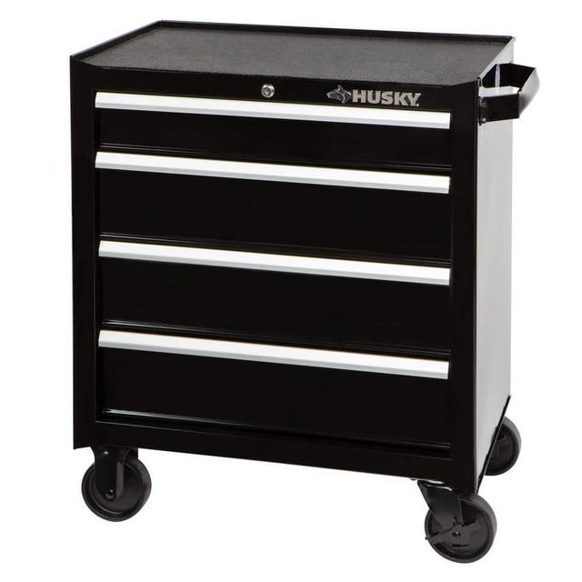 Husky 26.5 in. W x 18 in. D Standard Duty 4-Drawer Rolling Tool Cabinet in Gloss Black HKST98066BK - The Home Depot