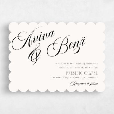 Beige Scalloped Wedding Invitation - Lille Landscape