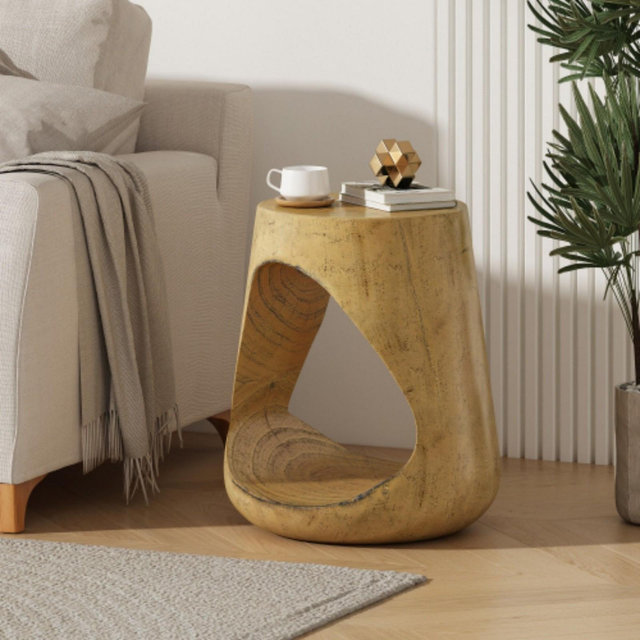 Hollow-Core Side Table with Wood-Grain Texture in Natural Finish