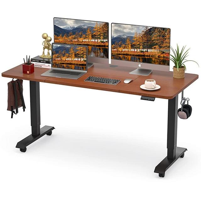 MONOMI Electric Standing Desk, 55x28 Inches Adjustable Height Desk, Home Office Sit Stand Up Desk (Black Frame/Cherry Top)