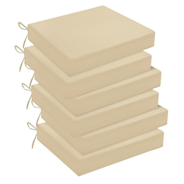 downluxe Outdoor Chair Cushions Set of 6 for Patio Furniture, Water-Resistant Square Corner Patio Chair Cushions with Ties, High Density Foam Outdoor Seat Cushion, 18.5" X 16" X 3", Beige