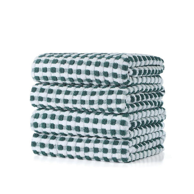 SALAS Cotton Dish Towels Cloths for Kitchen Drying Dishes, Lattice Terry Kitchen Towels, Highly Absorbent Kitchen Cloths with Hanging Loop, 16‘’ x 26‘’, 4 Packs, Green