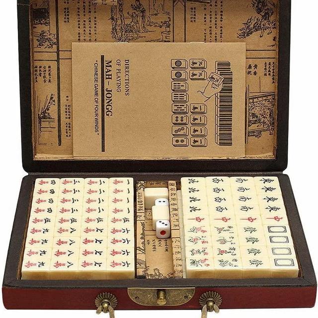 Florauspicious Chinese Mahjong Set - with 146 Tiles, 2 Dice Chinese Style Game for Travel, Family Gathering, Party
