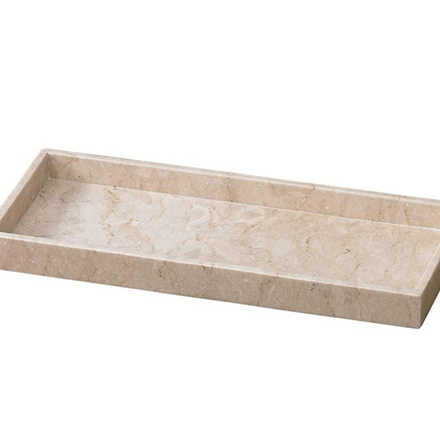 Creative Home 74297 Natural Champagne Marble Stone Vanity Tray, Organizer Tray,Beige,16-1/2" L x 6-1/2" W x 1-1/2" H