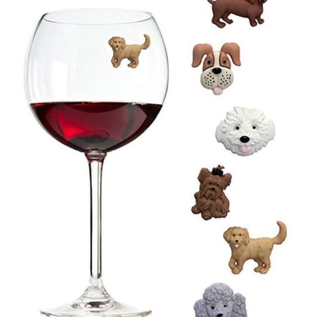 Simply Charmed Magnetic Dog Wine Charms or Glass Markers for Stemless Glasses - Great Birthday or Hostess Gift for Dog Lovers - Set of 6 Cute Puppy Glass Identifiers