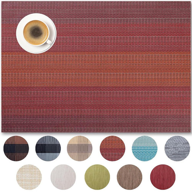 Placemats Set of 12 - Easy Clean Woven Vinyl Placemats for Dining Table, Indoor/Outdoor Place Mats, Washable PVC Table Mats（Pomegranate Parade）