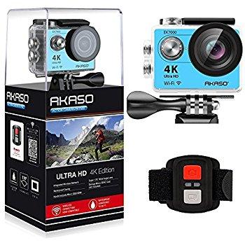 AKASO EK7000 4K WIFI Sports Action Camera Ultra HD Waterproof DV Camcorder 12MP 170 Degree Wide Angle 2 inch LCD Screen/2.4G Remote Control/2 Rechargeable Batteries/19 Mounting Kits-Blue
