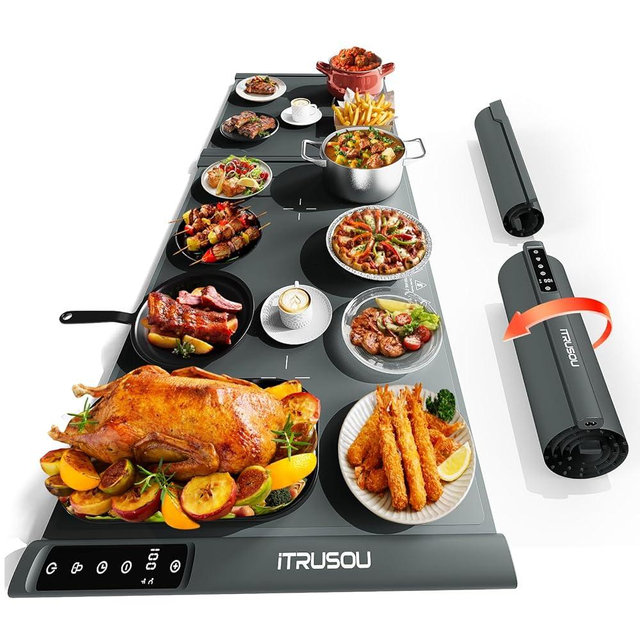 Expandable Warming Mat for Food – iTRUSOU 42"x16" Extra Large Electric Warming Tray with 7 Temp Settings, Switchable ℃/℉, 99H Timer, Child Lock – 2 Panels Custom Sizes for Energy Efficiency