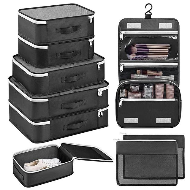H.TRAVER Packing Cubes for Suitcases 9 Set, Travel Organizer Luggage Cubes Travel Packing Bags With Clothes Bags Shoes Bags Travel Case,Gifts for People That Travel.(Black)