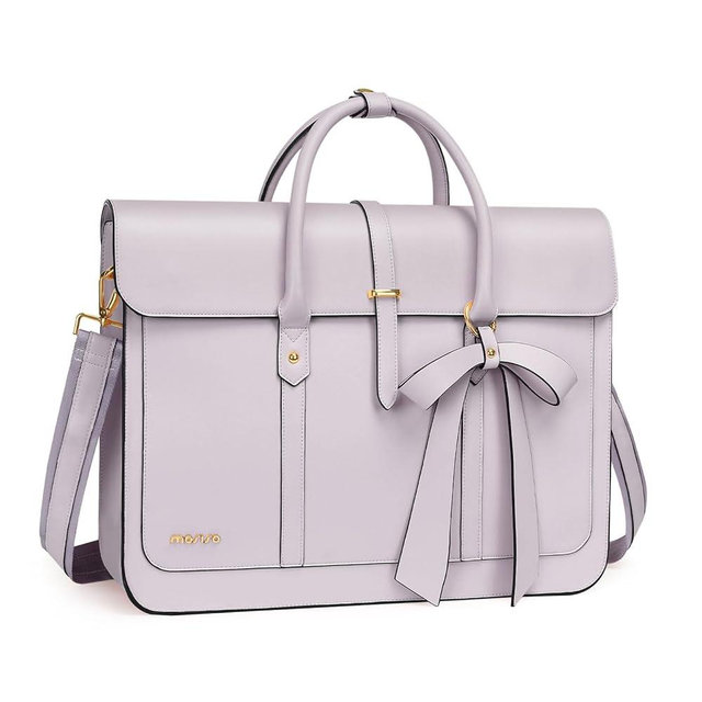 MOSISO Laptop Bag for Women, 15-15.6 inch PU Leather Laptop Shoulder Bag Convertible Backpack, 16 inch Messenger Bag Casual Handbag Work Briefcase Travel Computer Bag with Bowknot, Dusty Lilac