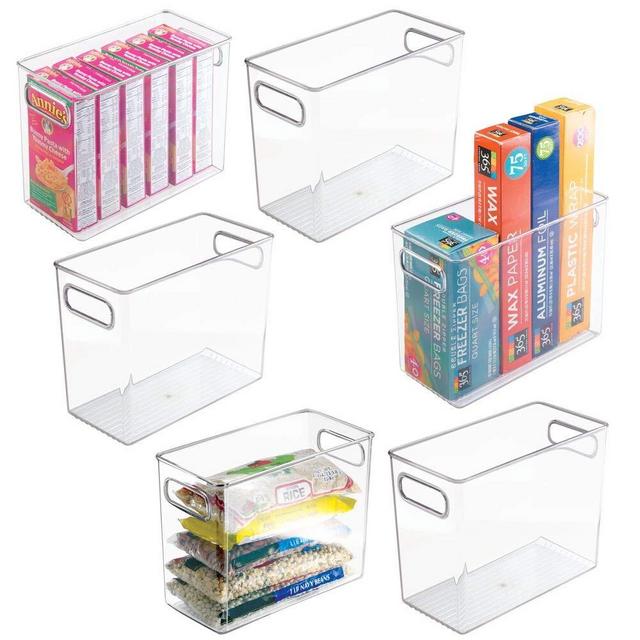 mDesign Tall Plastic Kitchen Pantry Cabinet, Refrigerator or Freezer Food Storage Bin with Handles - Organizer for Fruit, Yogurt, Snacks, Pasta - Food Safe, BPA Free - 10" Long, 6 Pack - Clear