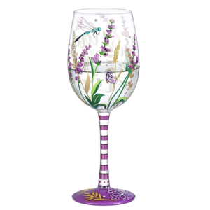 NymphFable Hand Painted Wine Glass Purple Lavendar & Dragonfly Birthday Gift for Women with Personalised Gift Box, 15oz